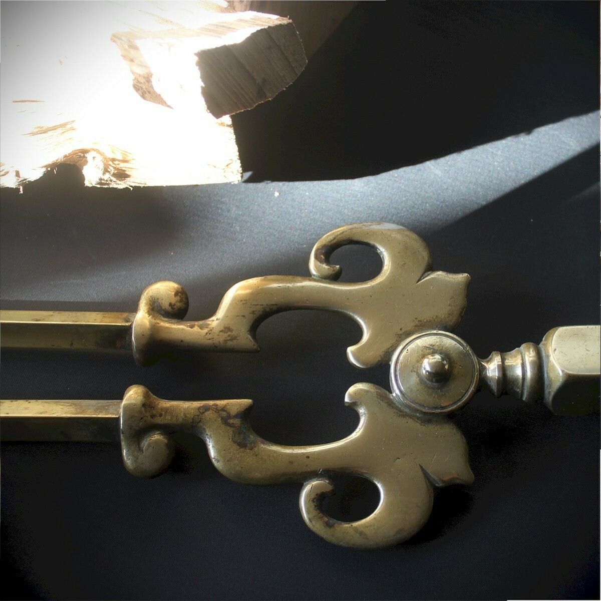photo for sale Set Of Nouveau Brass Fire Tools
