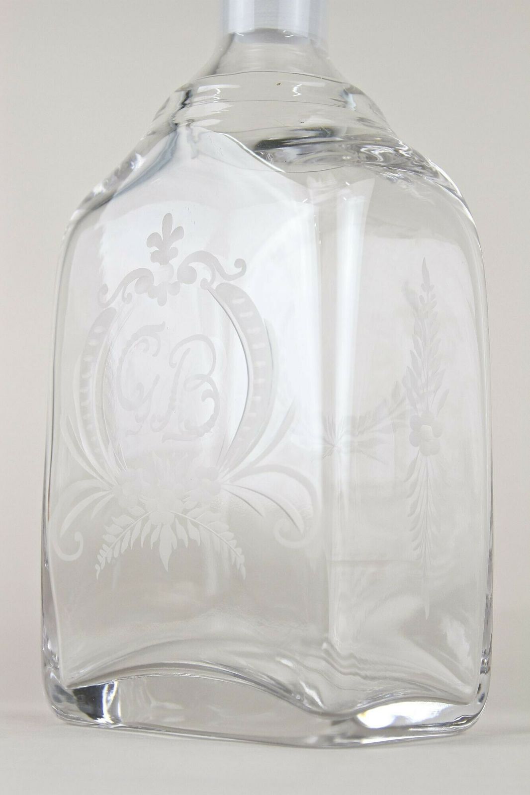 20th Century Art Nouveau Decanter/ Liquor Glass Bottle, Engraved, At Ca. 1915 photo for sale