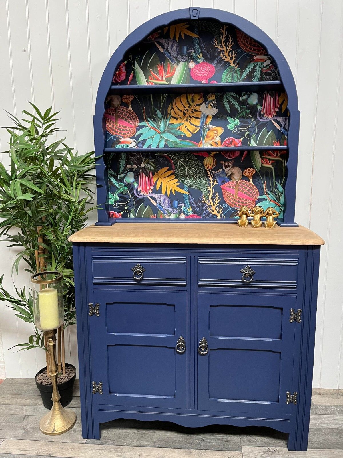 Custom Painted Small Vintage Dutch Dresser Plate Rack Storage Cupboard photo vinterior