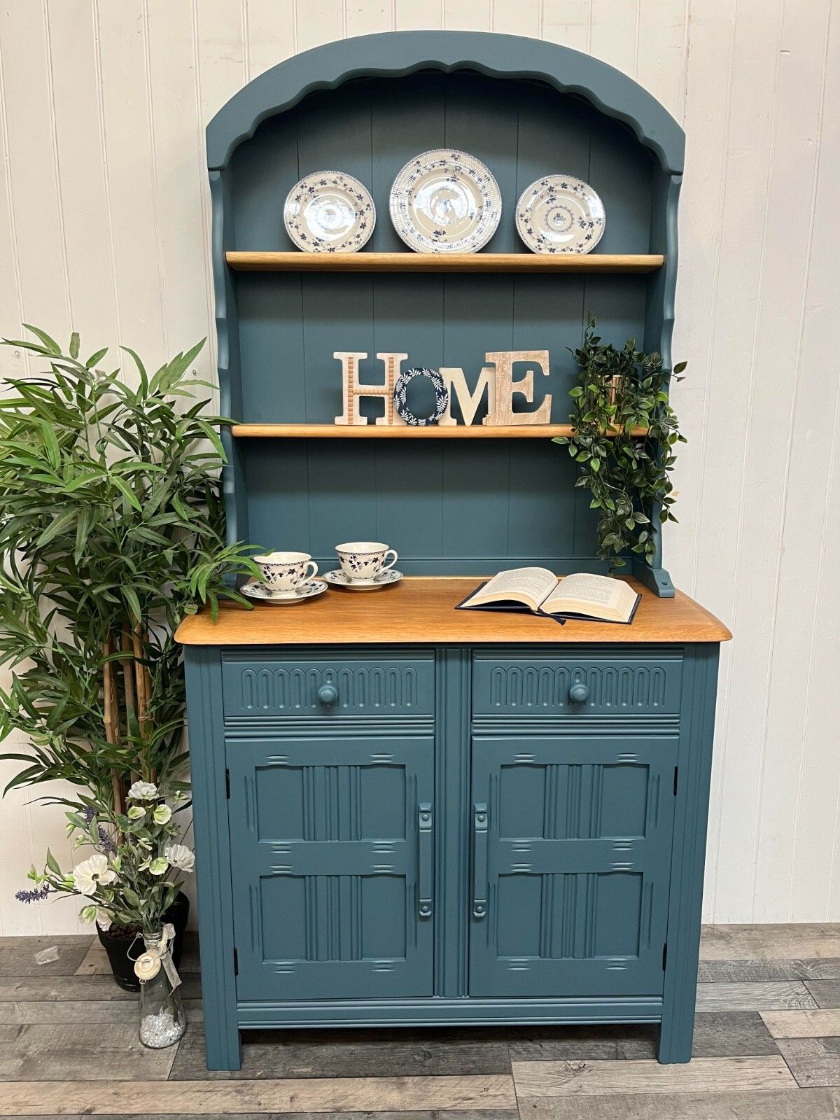 Furniture Custom Painted Small Vintage Dutch Dresser Plate Rack Storage Cupboard photo