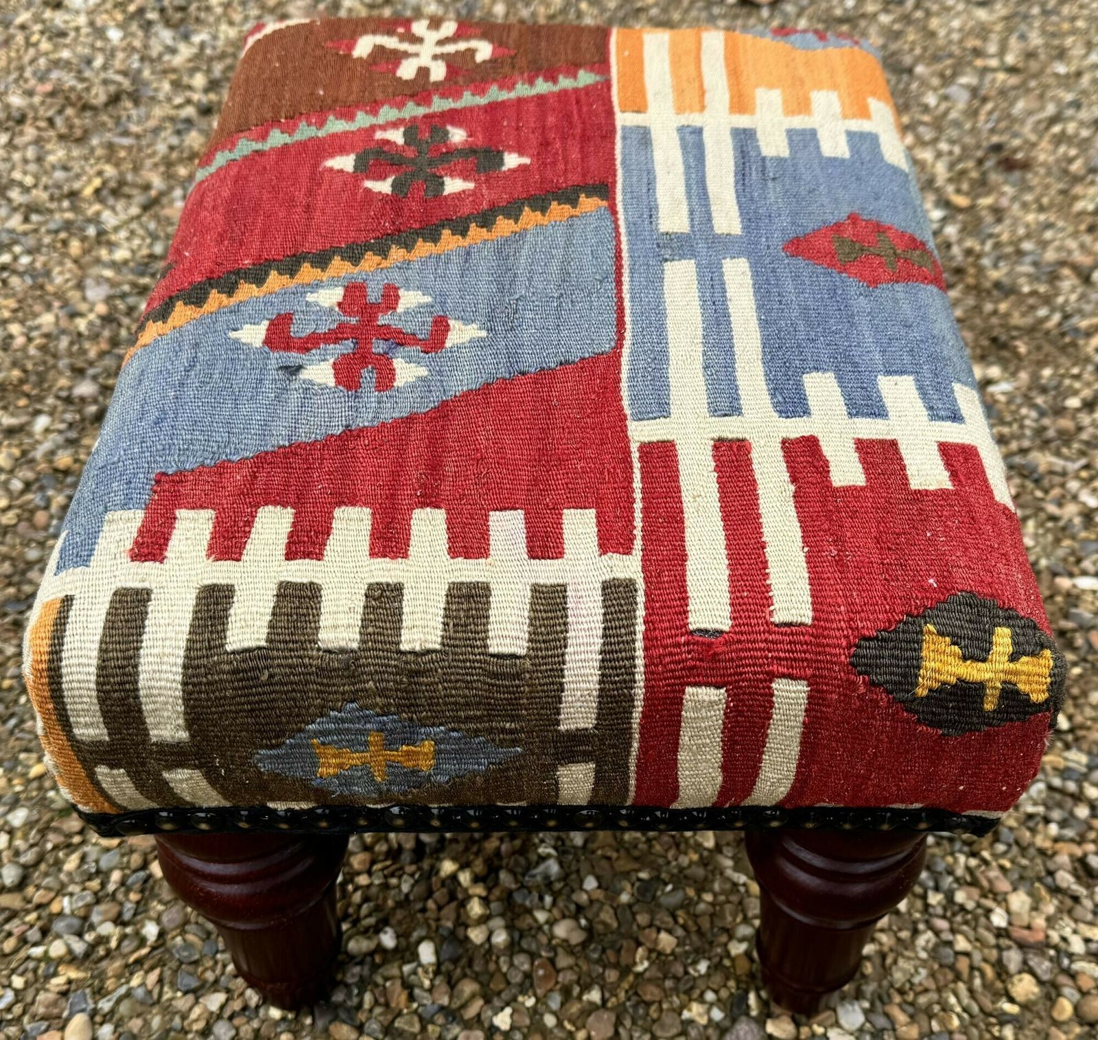 Kilim Covered Stool 0.42m X 0.32m X H0.26m photo vinterior