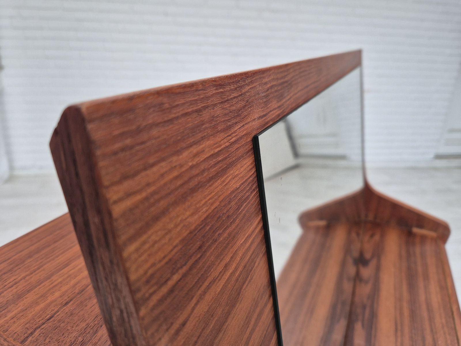 1180.0 1960s, Danish Chest Of Drawers With Foldable Top/Mirror, Original Condition, Teak Wood. photo