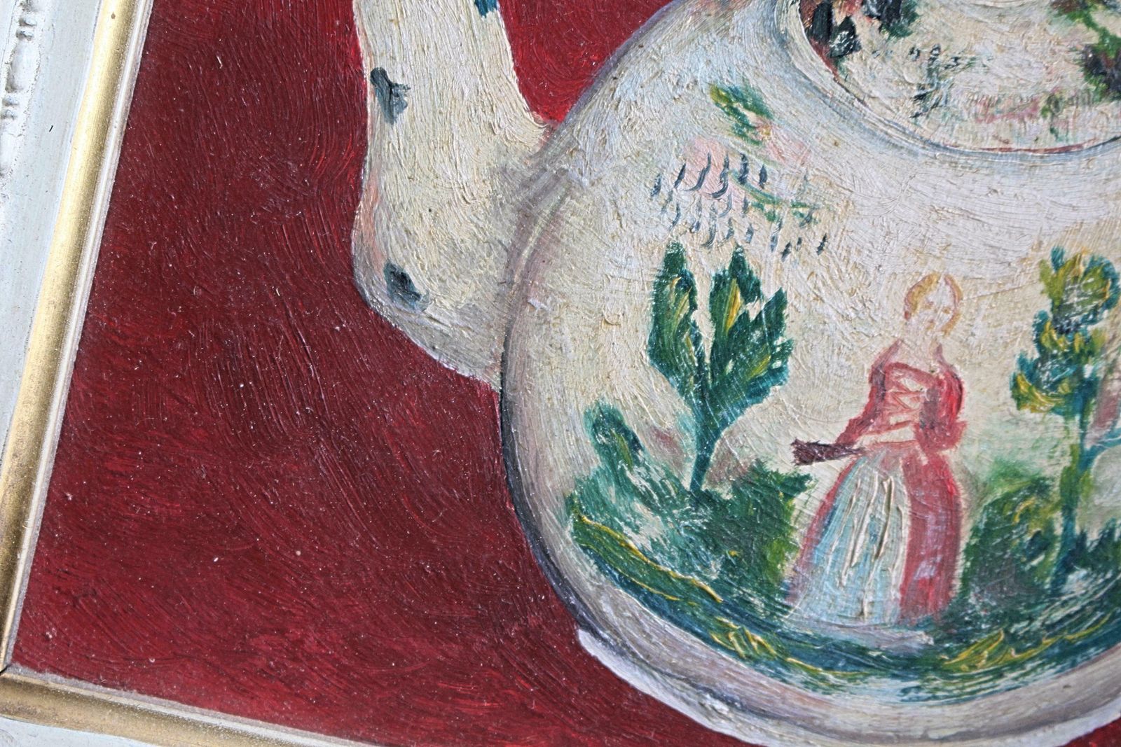 Mid 20th Century  English 1972 Oil On Board 18th Century Teapots Folk Art photo vinterior