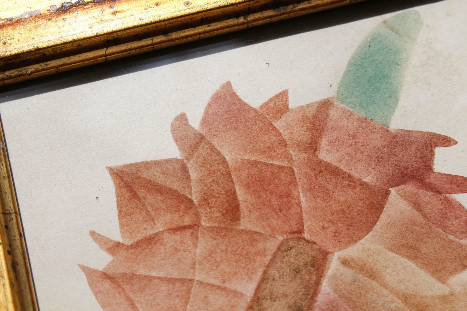 American School Circa 1840 Theorem Painting Of A Cactus Giltwood Frame Folk Art photo vinterior