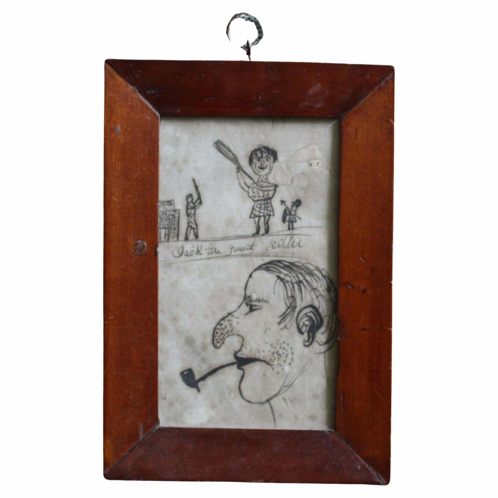 Early 20th C Folk Art American School Pen & Ink On Paper Jack The Giant Killer