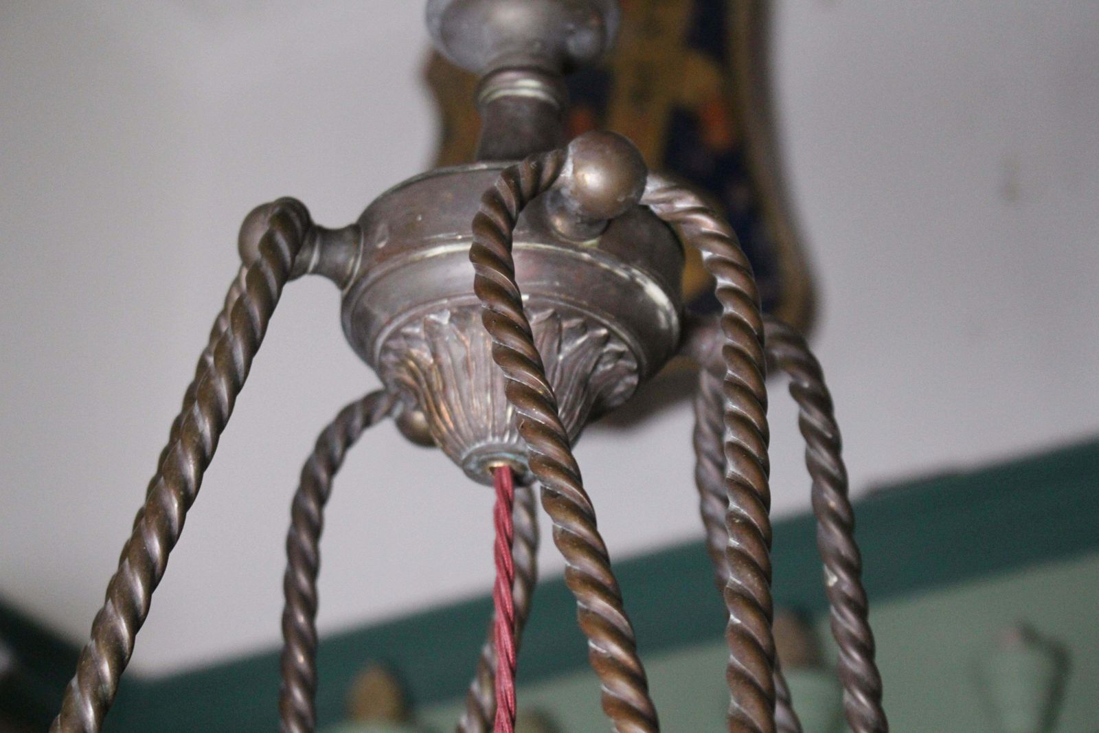 photo vinterior Large 19th C Regency Revival Bronze & Glass English Chandelier Pendant Light