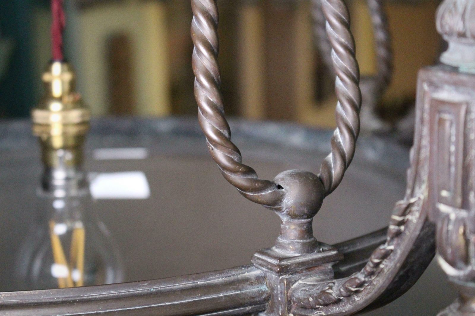 photo vintage Large 19th C Regency Revival Bronze & Glass English Chandelier Pendant Light
