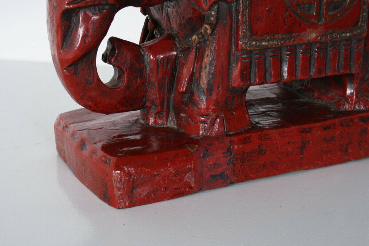 Art Large Carved Wood Hand Painted Elephant Side Table | Plant Stand | Shelf Art photo