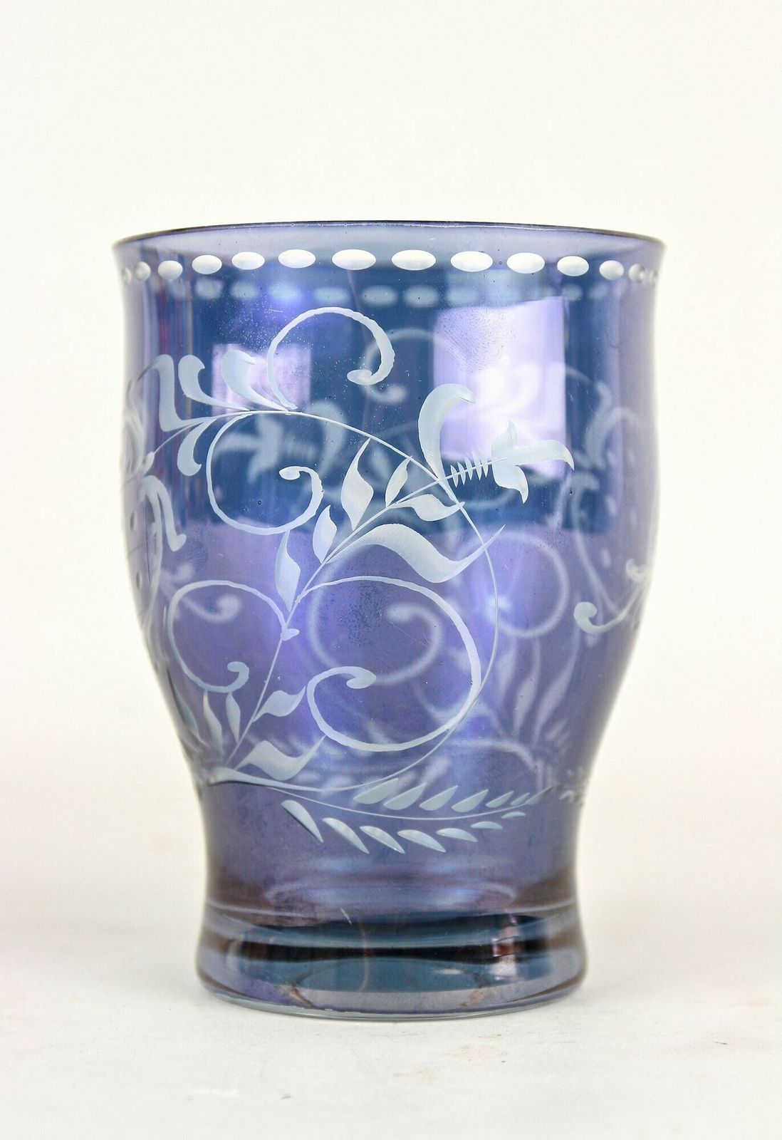 20th Century Purple/ Blue Iridescent Glass Vase/ Tumbler, Engraved, Cz Ca. 1920 photo Home Decor