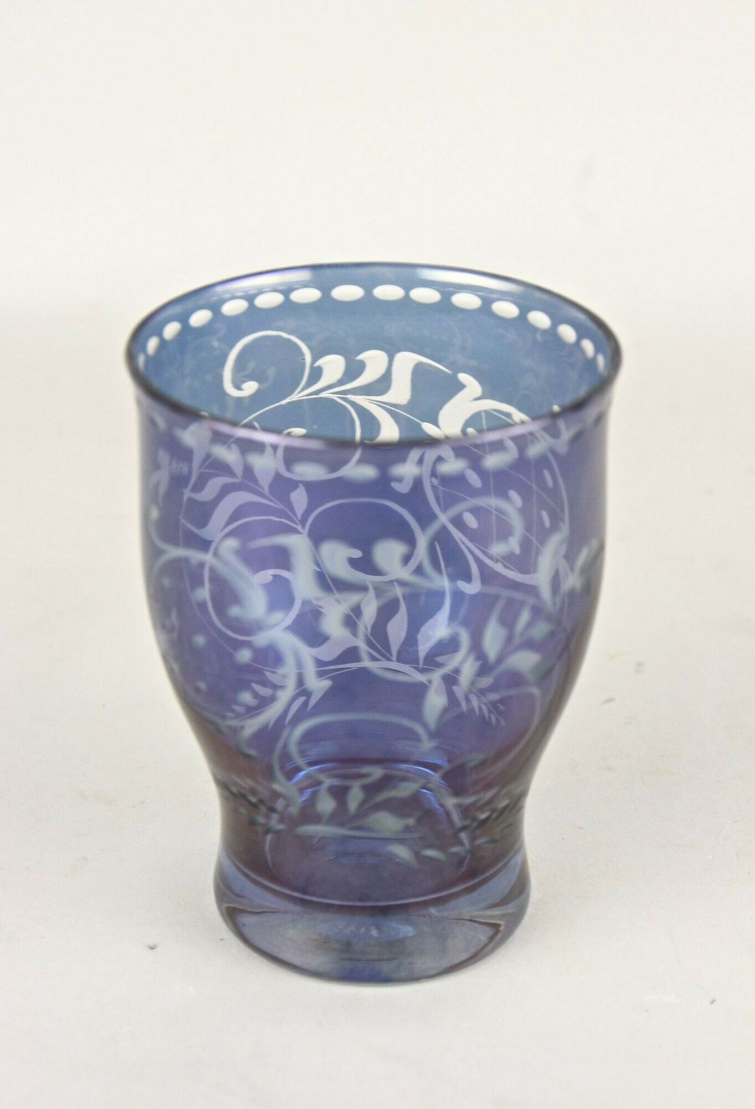 20th Century Purple/ Blue Iridescent Glass Vase/ Tumbler, Engraved, Cz Ca. 1920 photo vintage