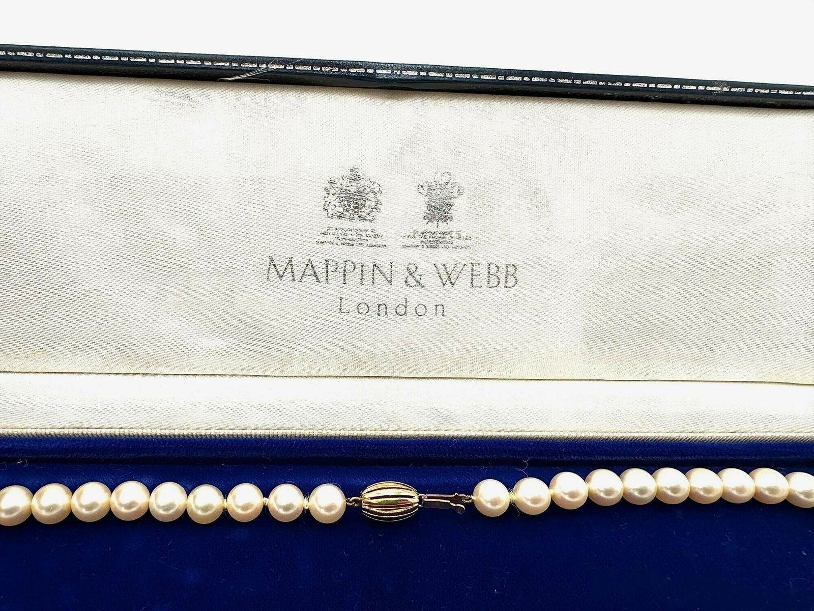 A Lovely Late 1980s Mappin And Webb Akoya Pearl Necklace With 18carat Gold Clasp In Orignal Box photo 2750.0