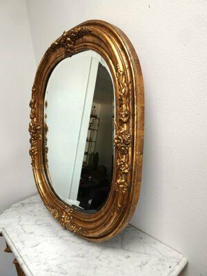 Antique French Carved And Gilded Wooden Wall Mirror, 1920s photo Home Decor