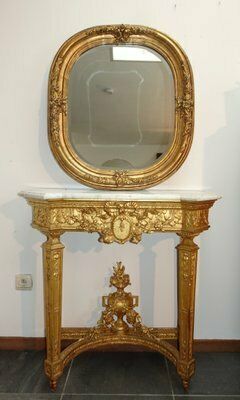 photo vintage Antique French Carved And Gilded Wooden Wall Mirror, 1920s