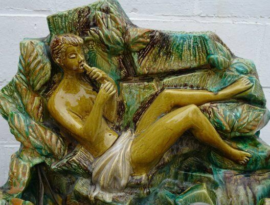 Large Italian Or French Majolica Ceramic Wall Fountain With Lighting, 1920s 1940s photo for sale