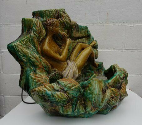 Large Italian Or French Majolica Ceramic Wall Fountain With Lighting, 1920s 1940s photo Art