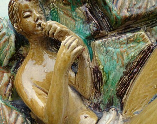 Large Italian Or French Majolica Ceramic Wall Fountain With Lighting, 1920s 1940s photo 1920.0