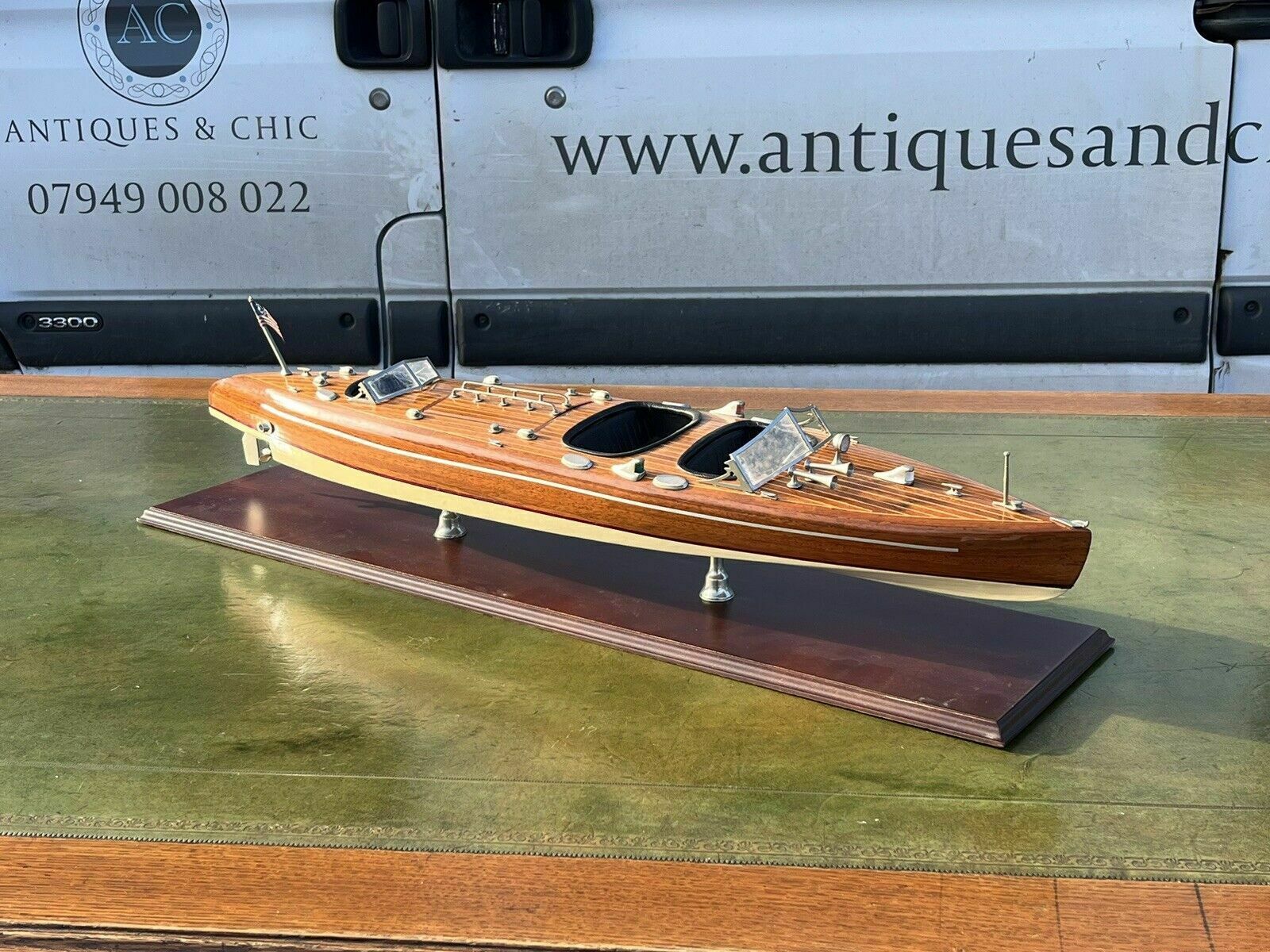 Large Highly Detailed Wooden Model Of A Boat photo vintage