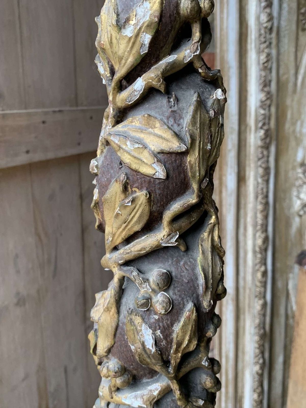 18th Century French Polychrome Carved Wood Column photo Home Decor