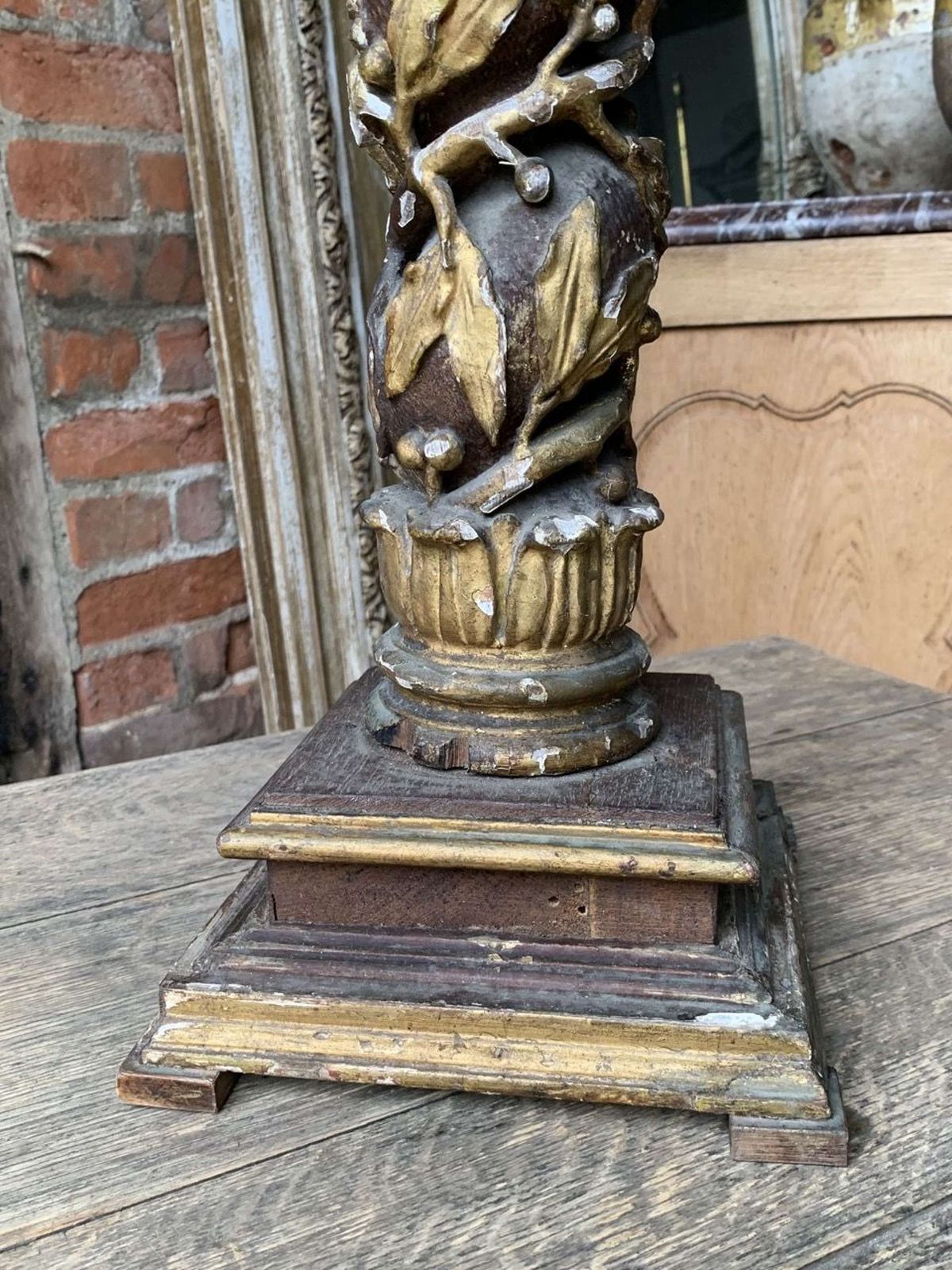 18th Century French Polychrome Carved Wood Column photo vinterior