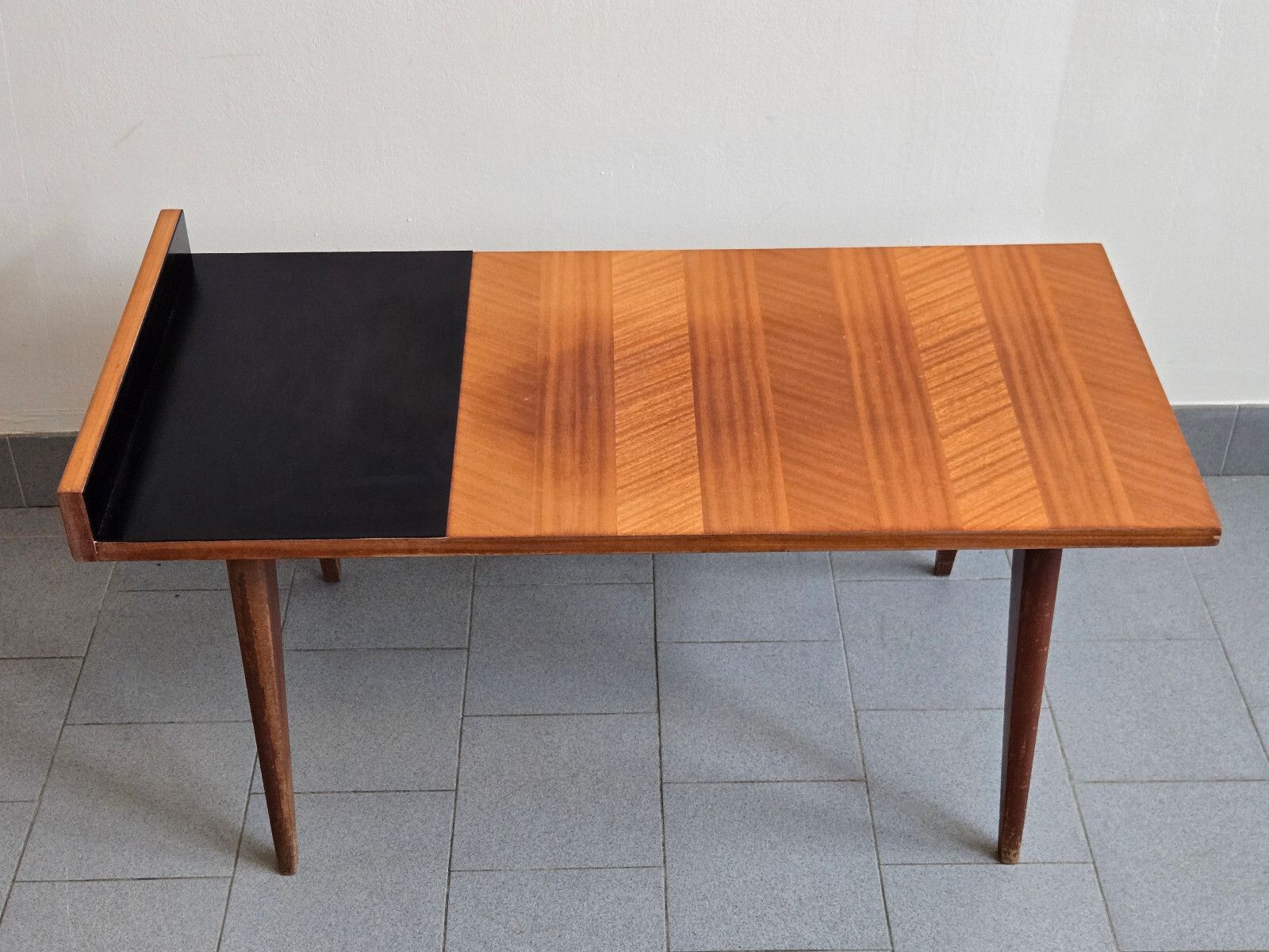 309.0 Vintage 1950s Formica Black & Mahogany Side Table 50s Dlg Andre Monpoix 1950s photo
