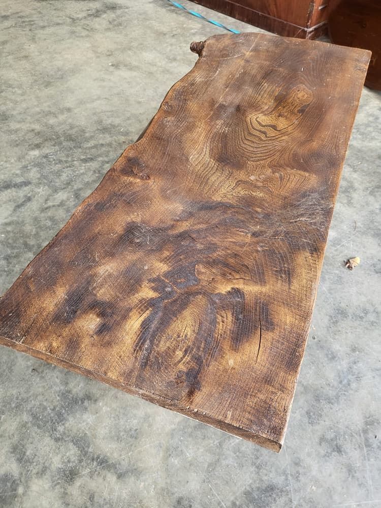 Antique Repro Natural Elm Bench Carved Painted Legs Seat photo furniture