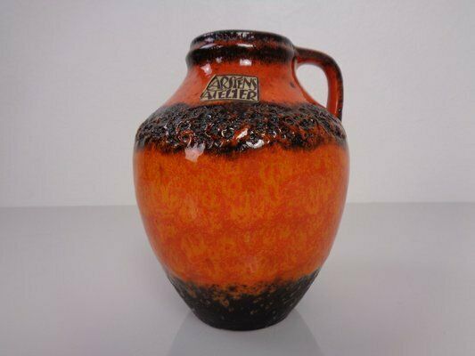 Orange & Black Lava Studio Ceramic Vase From Carstens Atelier, Germany, 1970s
