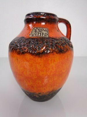 Orange & Black Lava Studio Ceramic Vase From Carstens Atelier, Germany, 1970s photo Home Decor