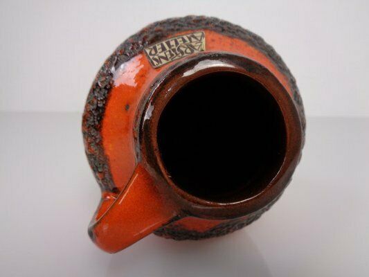 149.0 Orange & Black Lava Studio Ceramic Vase From Carstens Atelier, Germany, 1970s photo