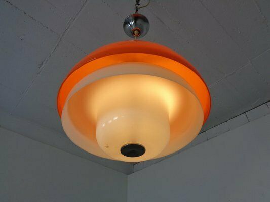 Space Age Orange & White Ceiling Lamp, Italy, 1970s photo vintage