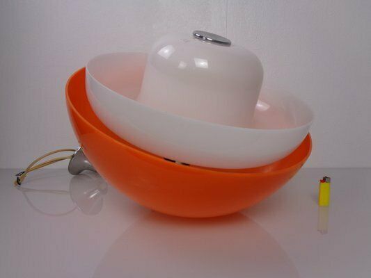 photo vintage Space Age Orange & White Ceiling Lamp, Italy, 1970s