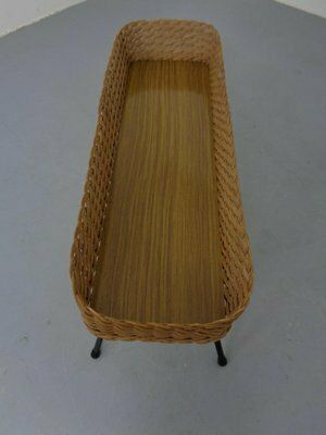 photo for sale Large German Flower Planter In Rattan And Steel, 1950s