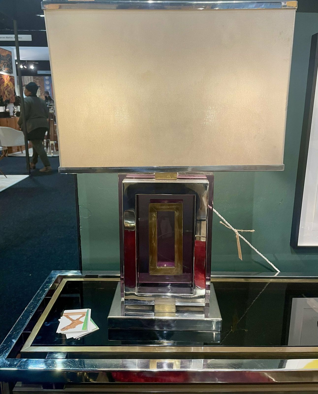 Superb Lamp, Signed By Romeo Rega, Italy C 1970. Perspex Brass And Chrome With Original Shade £1800 photo for sale