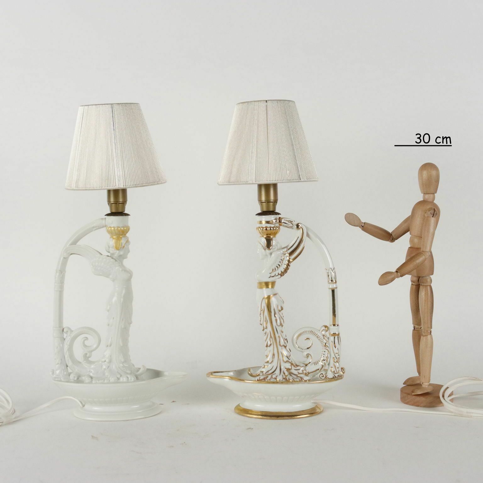 Pair Of Neoclassical Style Lamps Porcelain Italy XX Century photo furniture