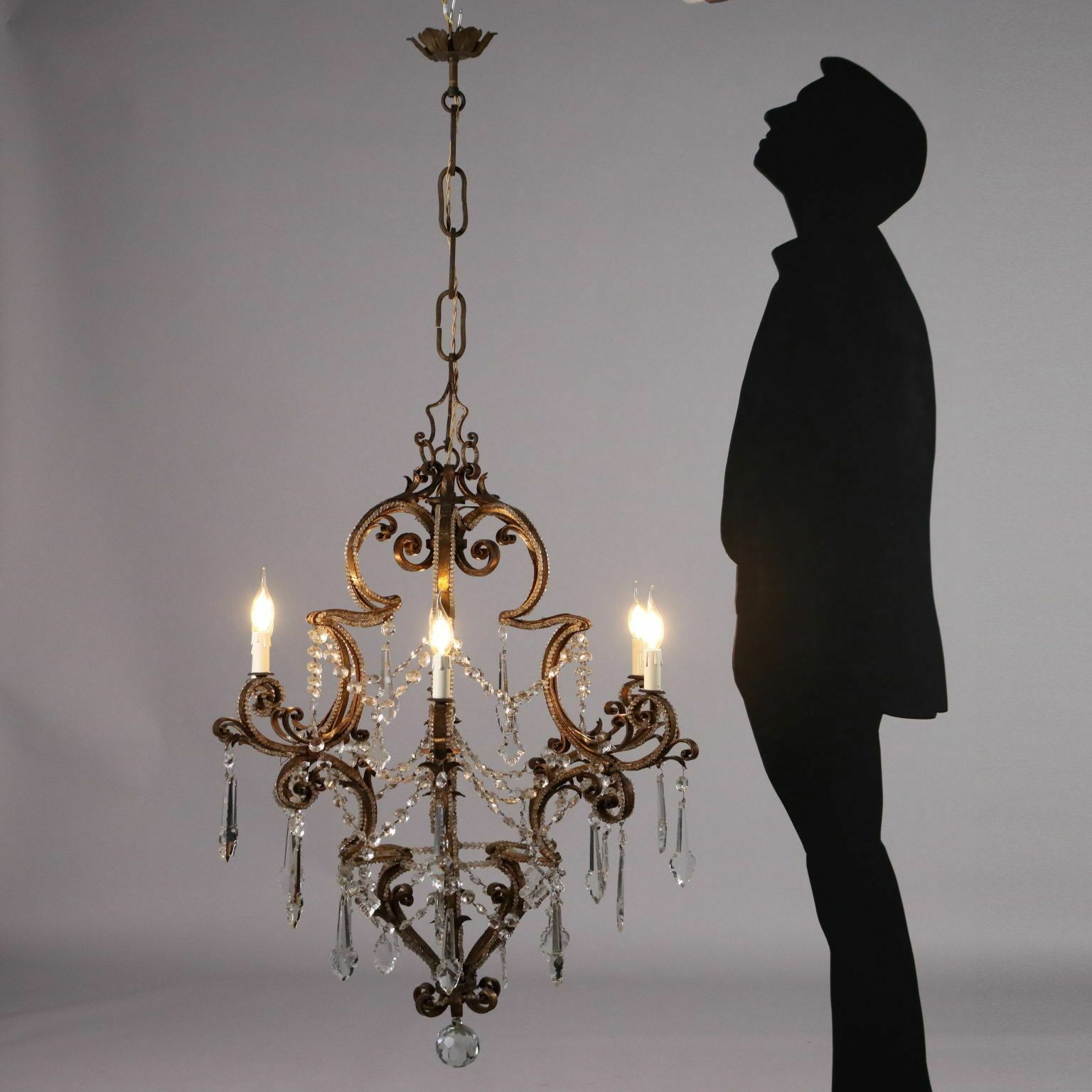 Antique 6 Lights Chandelier Wrought Iron Italy XIX Century photo furniture