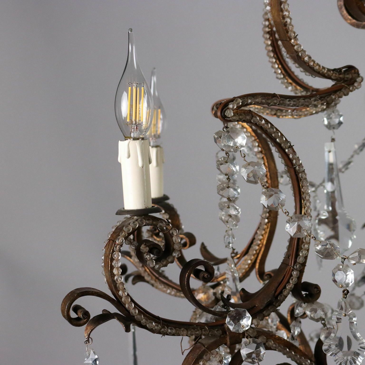 Antique 6 Lights Chandelier Wrought Iron Italy XIX Century photo Lighting
