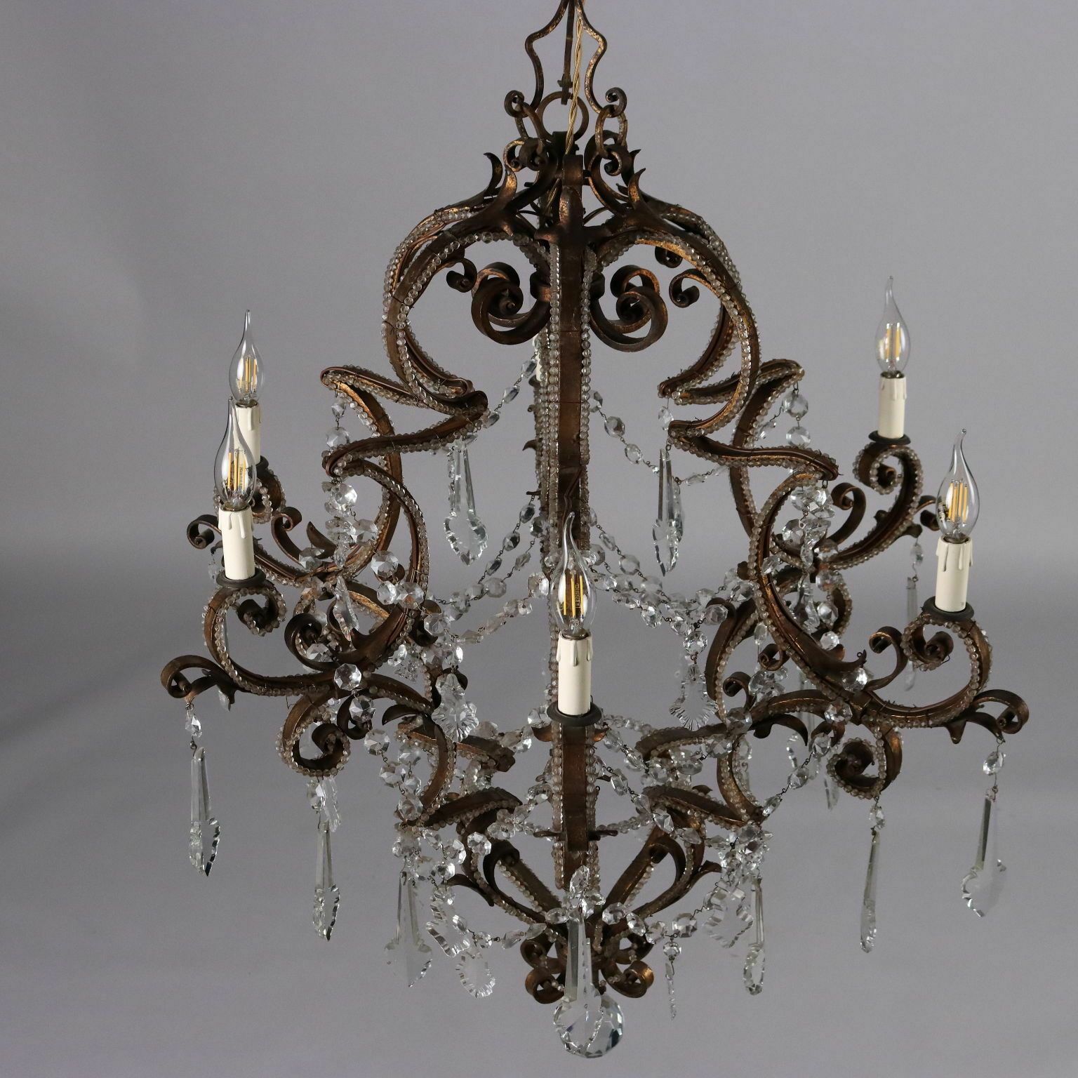 Antique 6 Lights Chandelier Wrought Iron Italy XIX Century photo 2210.0