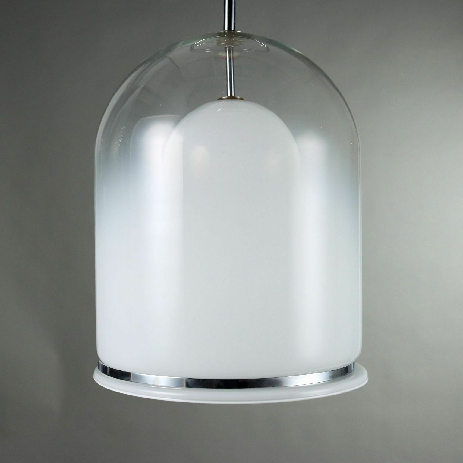 Vintage Ceiling Lamp Chromed Metal Glass Italy 1970s photo for sale