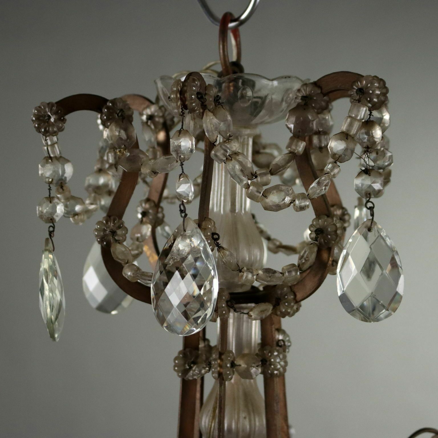 Antique Chandelier Metal Glass Italy XX Century photo for sale
