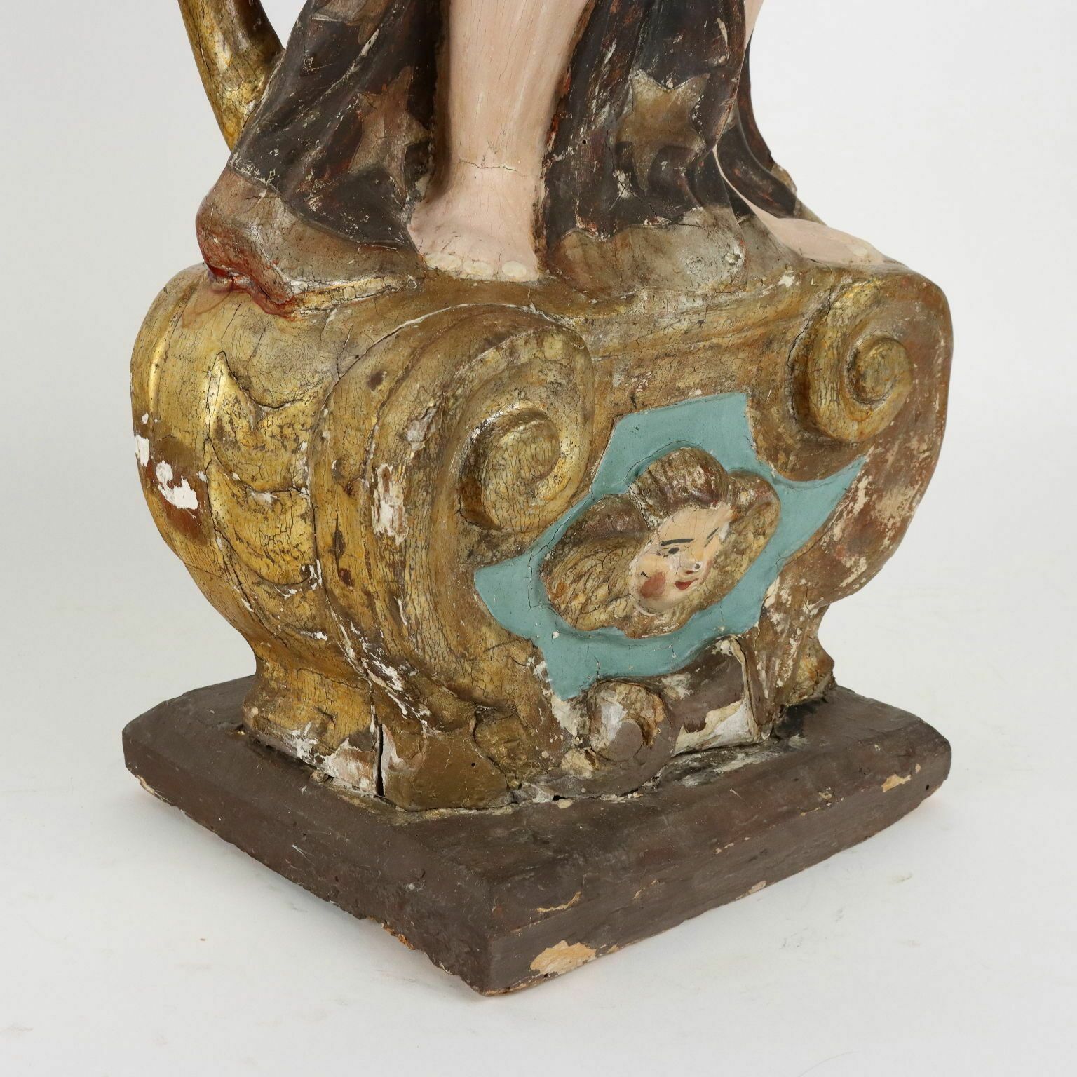 photo buy Antique Candle Holders Angel Shaped Lacquered Wood XVIII Century