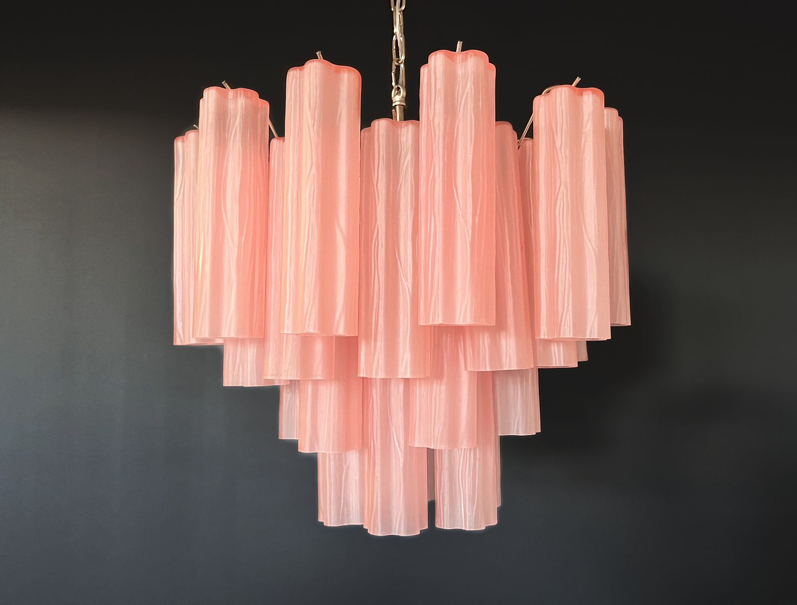 Fantastic Murano Glass Tube Chandelier   36 Pink Etched Glass Tube