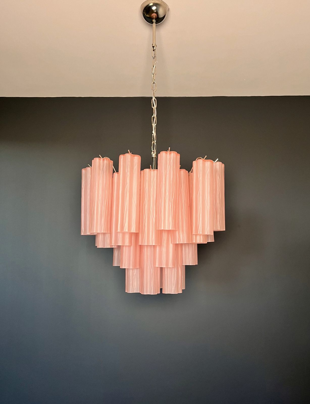 Fantastic Murano Glass Tube Chandelier   36 Pink Etched Glass Tube photo 920.0