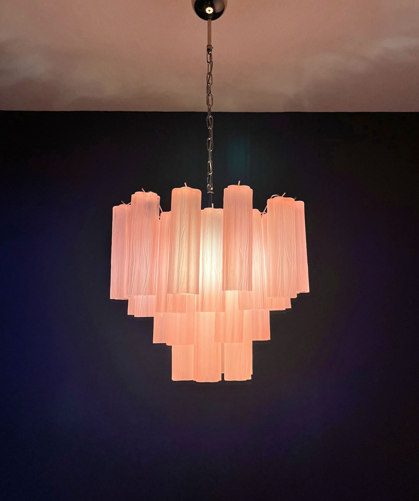 Lighting Fantastic Murano Glass Tube Chandelier   36 Pink Etched Glass Tube photo