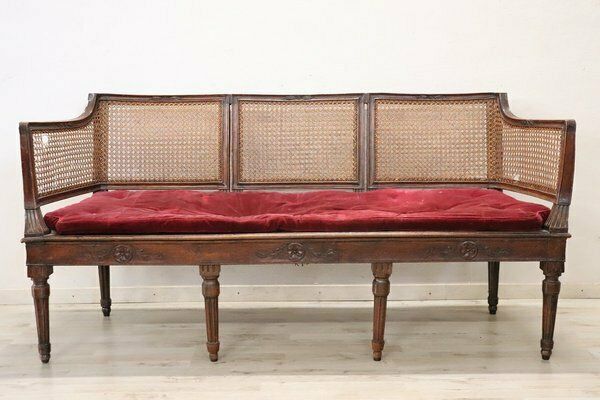 photo furniture Walnut And Vienna Straw Sofa With Chairs,18th Century, Set Of 3