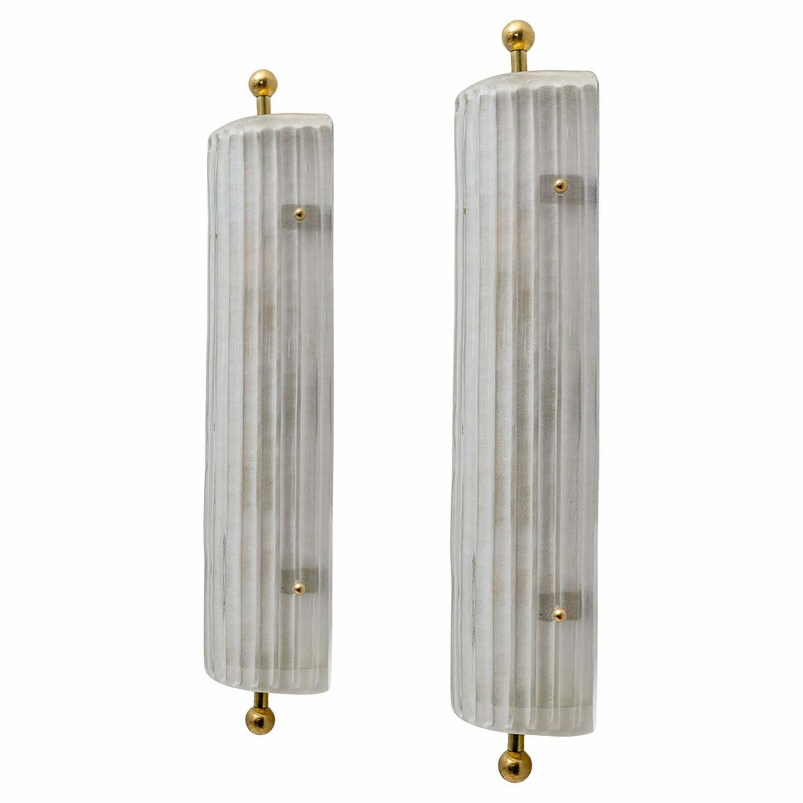 Pair Of Art Dèco Style Italian Murano Glass And Brass Sconces