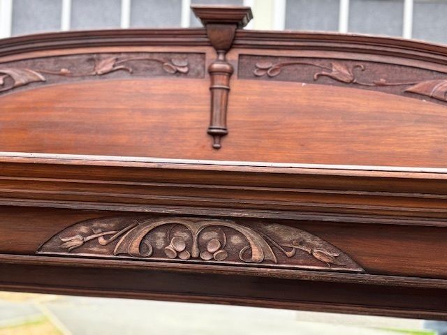 Rare Victorian Mirror Backed Mantel | Hand Carved Detail | Large Statement Piece photo furniture