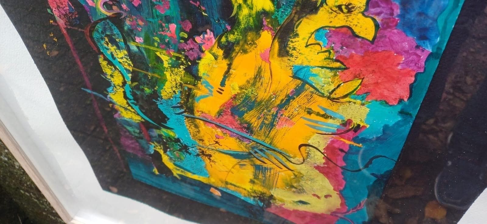 Dancin Wi Chickadee” Huge Framed Vintage Original Acrylic Mixed Media Abstract Painting By Dorothea Huntrods photo vinterior
