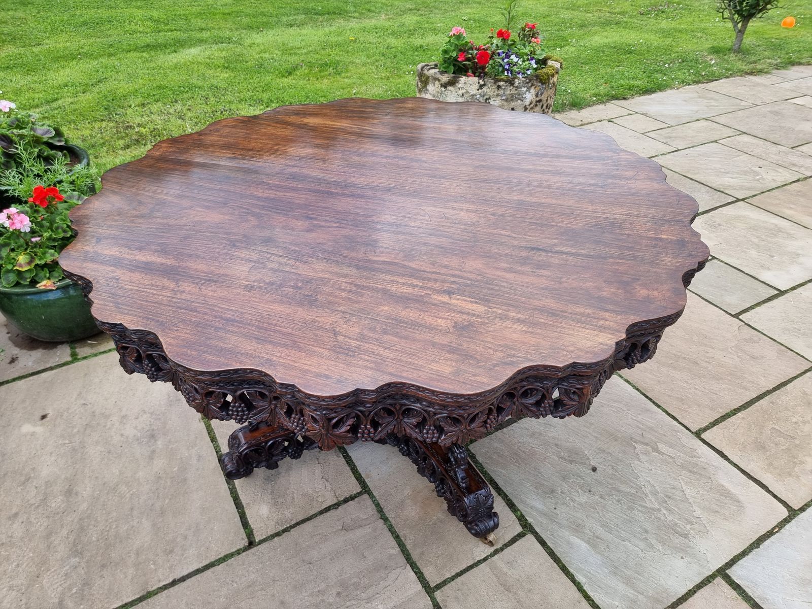 19th Century Indian Carved Padauk Wood Table Circa 1860, Highly Decorative photo furniture