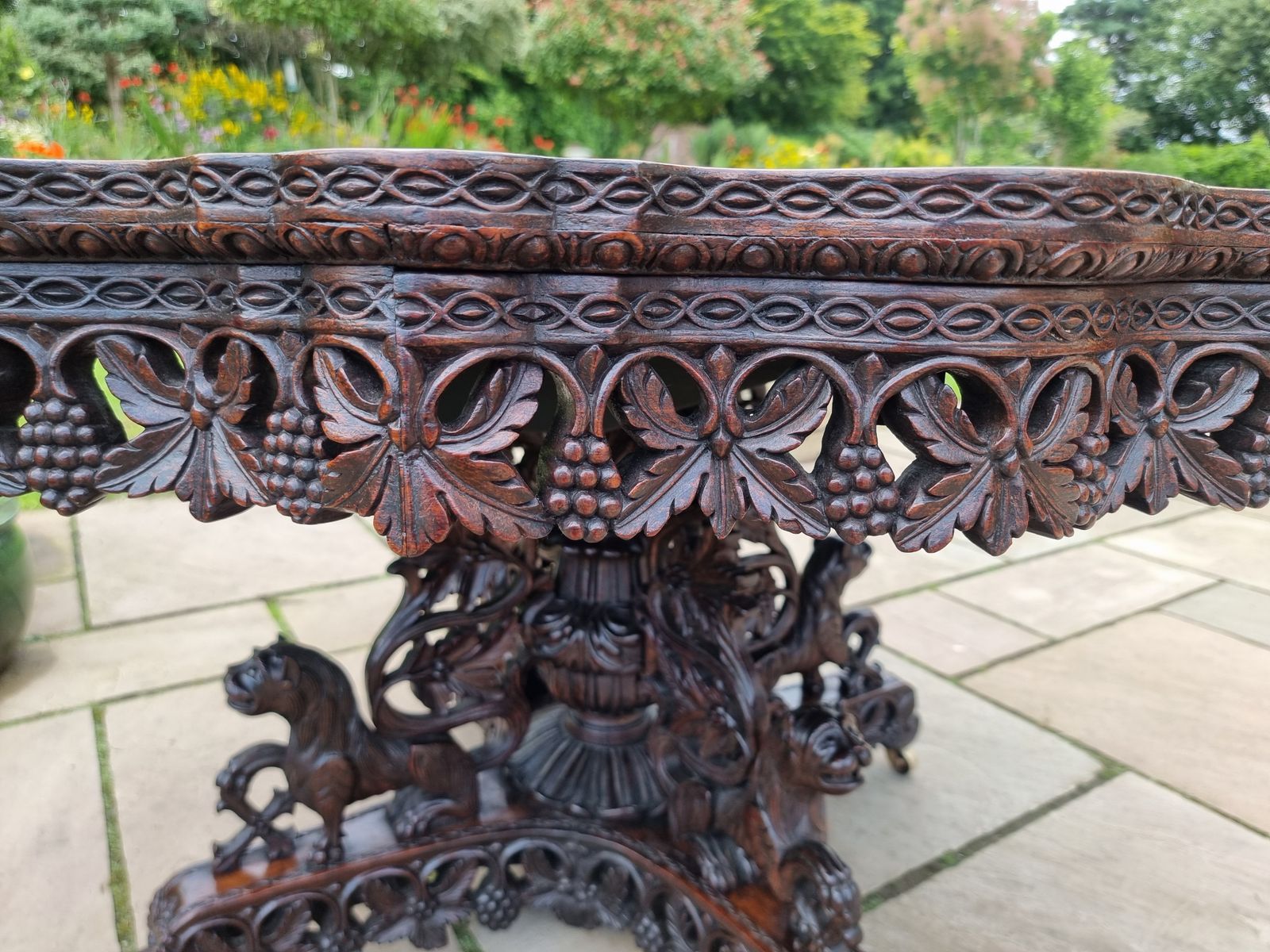 19th Century Indian Carved Padauk Wood Table Circa 1860, Highly Decorative photo 4650.0