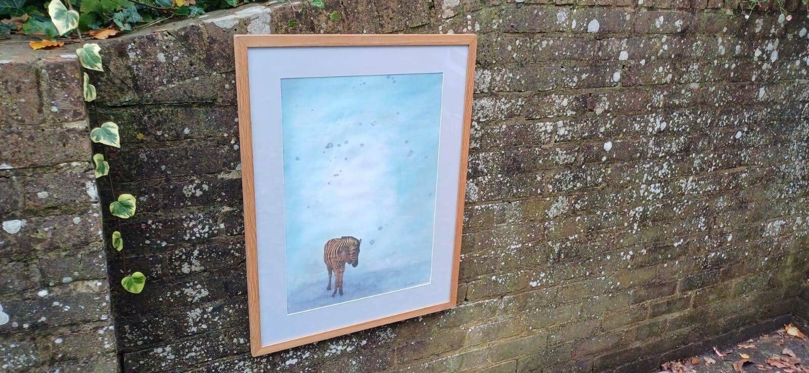 Large Original Mixed Media Painting Of Two Zebras Titled Reunited, Watercolour & Collage, Professionally Framed (Dorothea Huntrods)