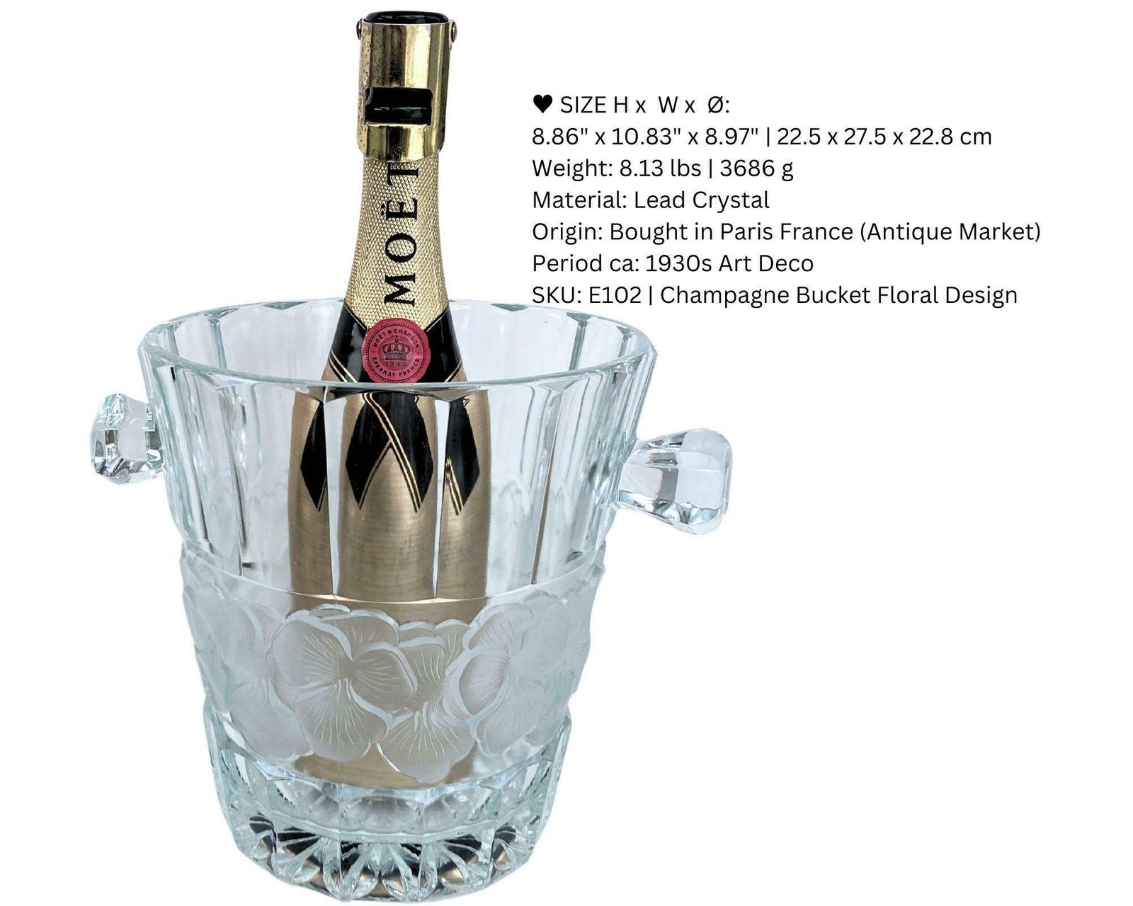 photo for sale Franse Champagnekoeler | Grote Kristallen Flessenkoeler | Lalique Stijl